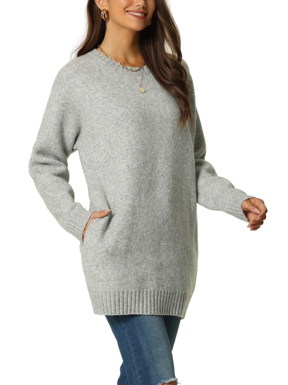 NWT Everyday Cozy Crewneck Tunic Sweater - Light Gray